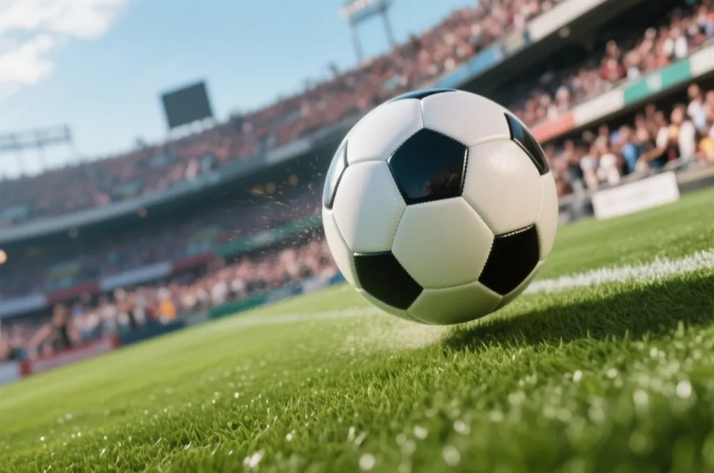 飞驰的足球与狂热的赛场背景
